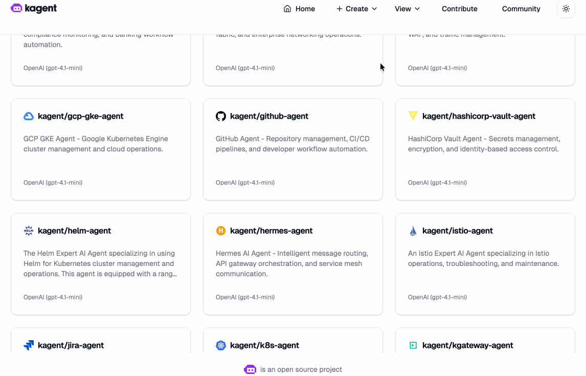 kagent Agents Dashboard